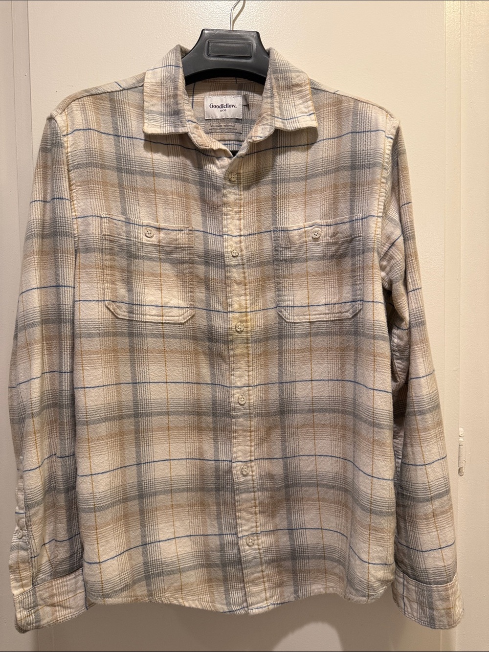 Goodfellow & Co Men's Plaid Button-Down Shirt in Beige and Blue